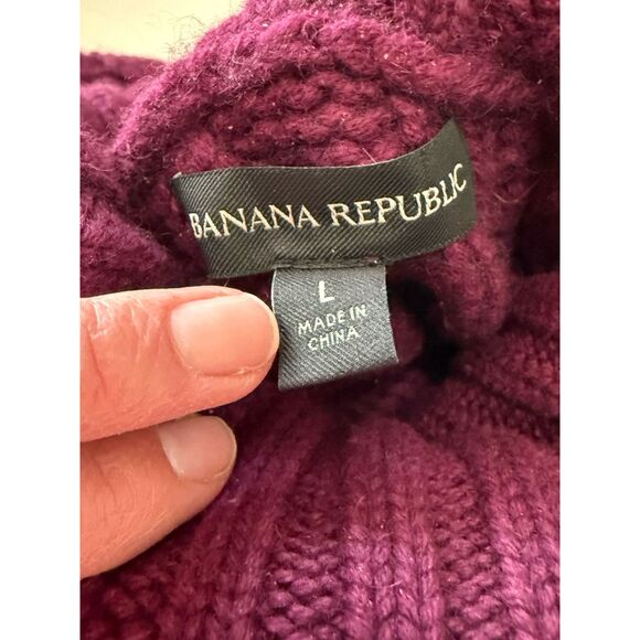 Banana Republic Chunky Cable Knit Merino Wool Cashmere Sweater Turtleneck Large - Picture 5 of 13